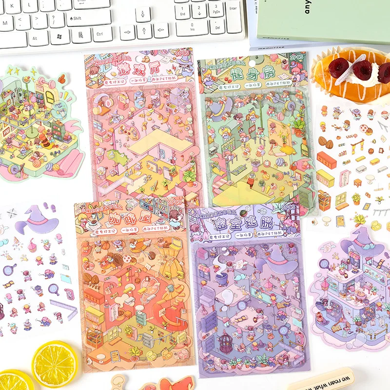 الحلو الكرتون 3D التراص المشهد ملصق لطيف أنيمي غرفة تخطيط المشهد صائق للأطفال التصميم الإبداعي سجل القصاصات ملصق هدية