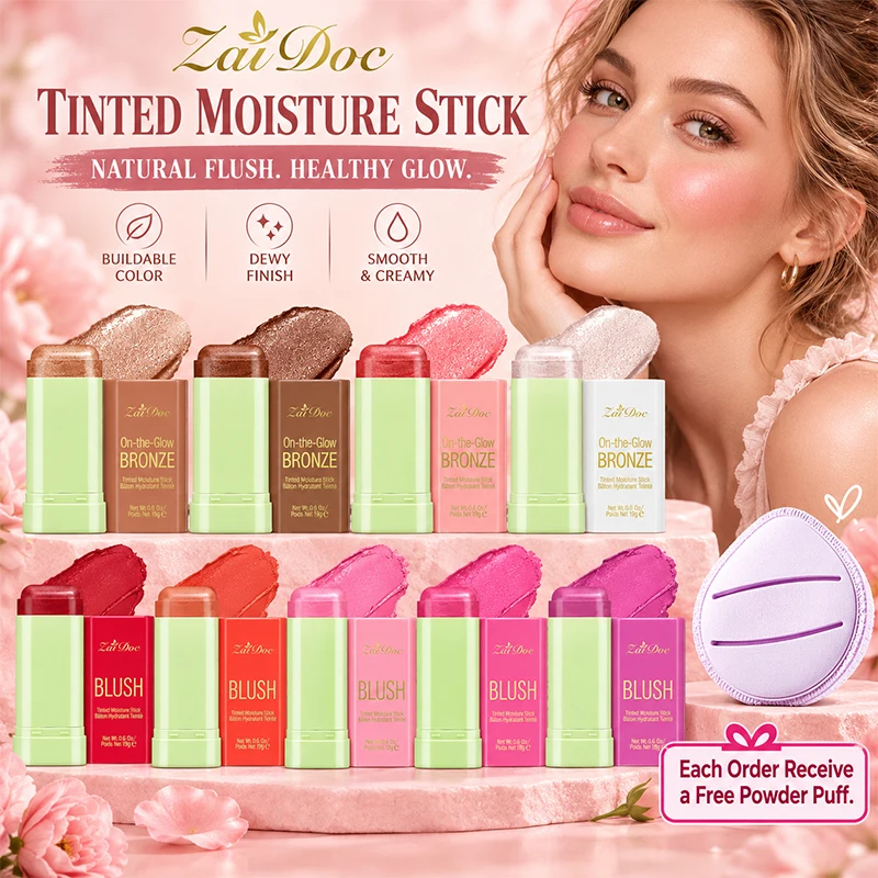 ZaiDoc Muti-Pcs Blush Stick 9 Colors with Puff Blush Stick for Cheeks Natural Matte Finish Long Lasting Smooth Blendable Portable Travel Makeup Blusher Pen Tool for Women Girls Daily Use