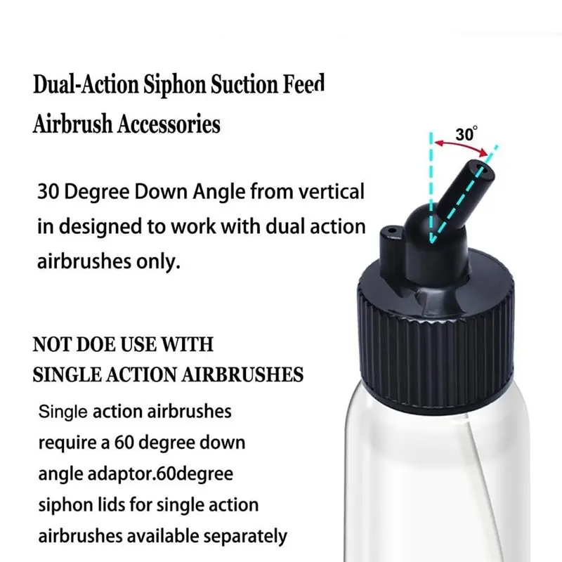 B08B-10Pcs Airbrush Siphon Feed Jar Plastic Bottles Jars Lid Adapter Dual-Action Siphon Feed Accessories