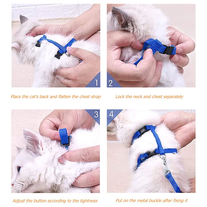 Escape Proof Cat Set Of Harness And Lead -Soft Adjustable Nylon Leash Best For Kitten Rabbits Puppy Walking Collar