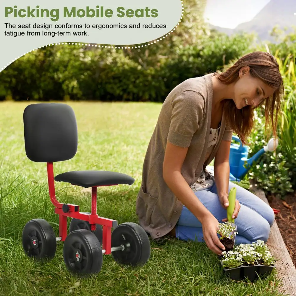 مقعد دوار لعربة الحديقة مع عجلات، مقعد عمل ثابت، عربة متينة قابلة للتعديل بارتفاع واتجاه المقعد، مساعد البستنة، الزراعة