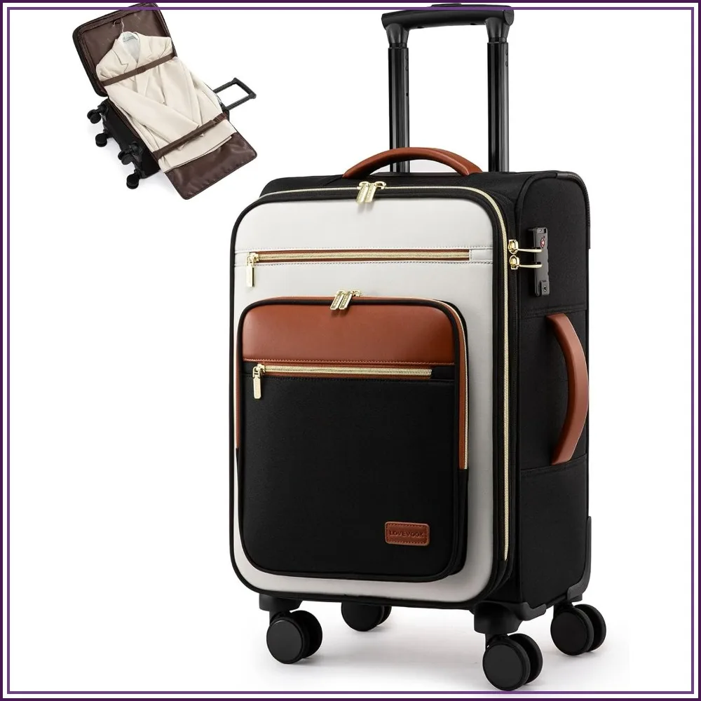 Carry on Suitcase 22x14x9 Airline Approved, 20 inch Lightweight Waterproof Luggage with 360° Silent Wheels, TSA Lock, Large Capacity Travel Suitcase Black-White