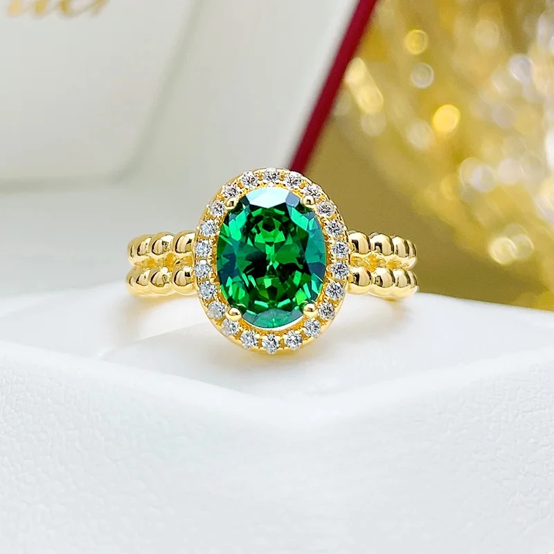 

Light luxury 925 sterling silver small ring with 3 carat fashionable daily green high carbon diamond wedding jewelry wholesale