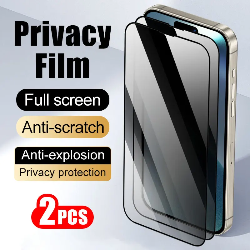 2pcs Phone Screen Protector Privacy Glass Smartphone For IPhone 16 15 Plus Tempered Glass Protective Film 14 13 12 11 Pro Max