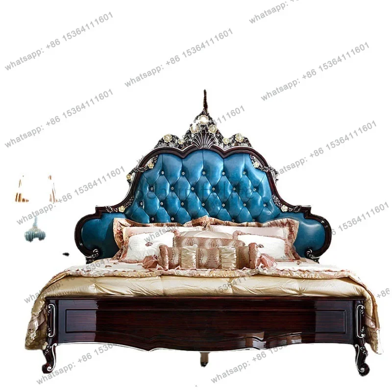 

D25European neoclassical bedroom furniture model room neoclassical leather art buckle 1.8 meters wedding bed
