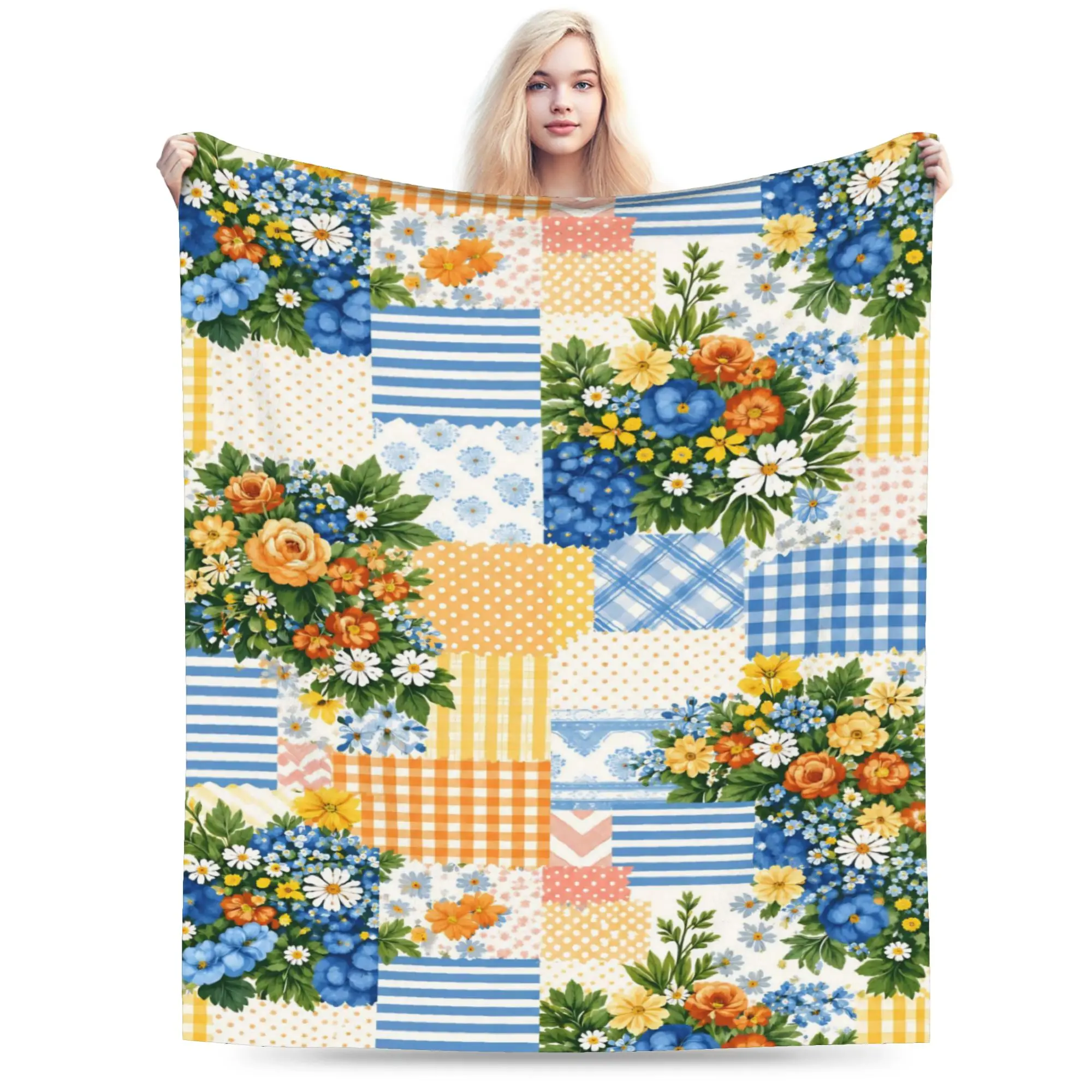 Floral Patchwork Printed Blanket For Men Women Super Soft Cozy  Throw Blankets for Sofa 50x60 Inches Multi-size