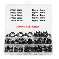 100Pcs/Set 6-17/6-22mm Black Q673B Vacuum Spring Fuel Oil Water Hose Clip Pipe Tube for Band Clamp Metal Fastener Assortment Kit