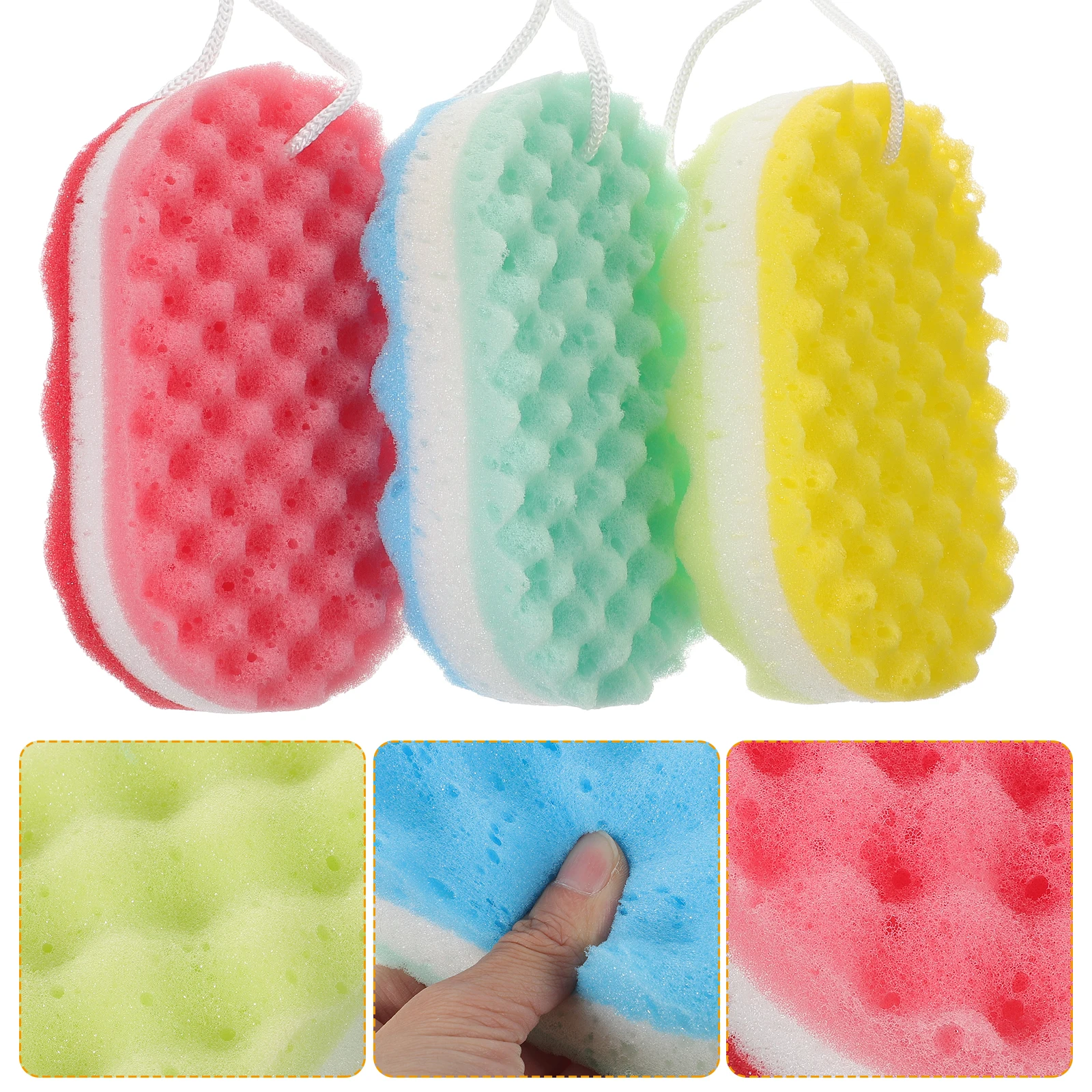 3pcs Bathing Sponge Comfortable Durable Exfoliating Shower Scrubbers For Body Clean Moisture Absorbing With Hanging Rope Bathing