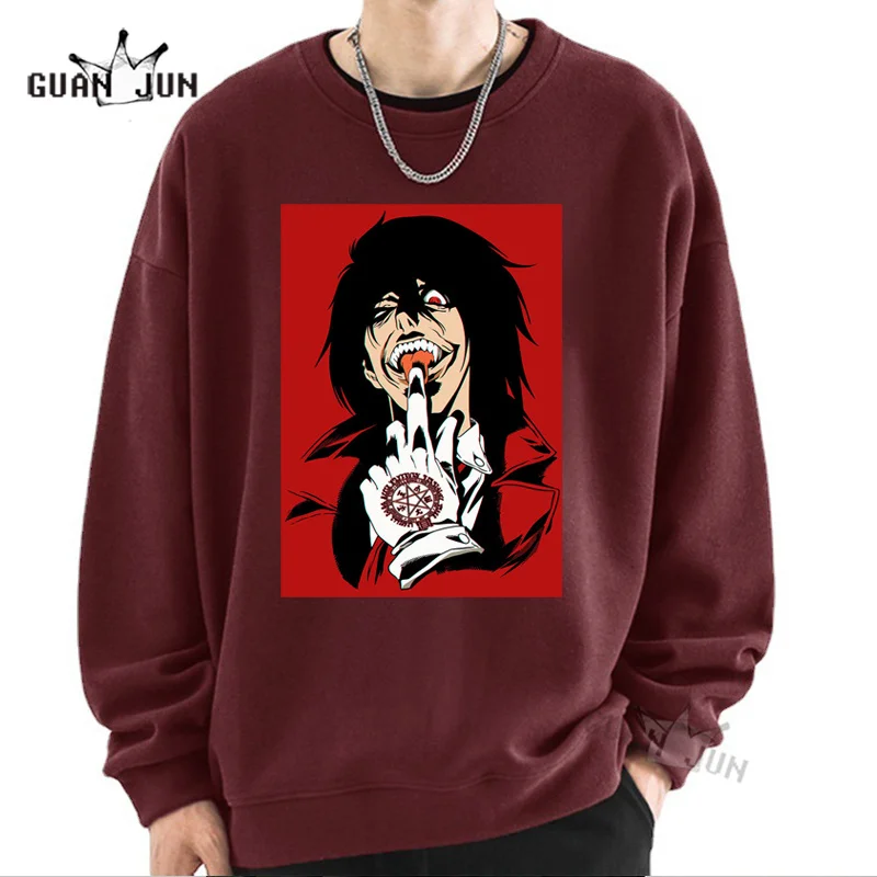 Anime Hellsing Ultimate Sweatshirts Mens Clothing Graphic Manga Alucard Eyes Harajuku Cotton Hoodies Unisex Tops Male Streetwear