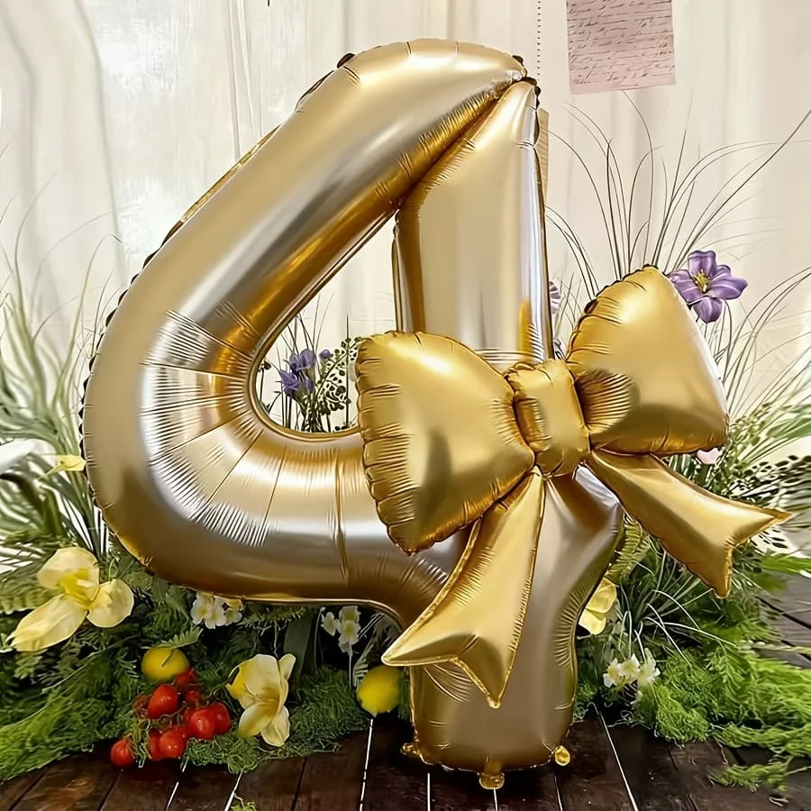 40 Zoll Weiß-Gold Digitalballon mit Schleife, Verwendbar zur Dekoration von Geburtstagsfeiern, Jubiläen und Festlicher Atmosphäre – Detail 4