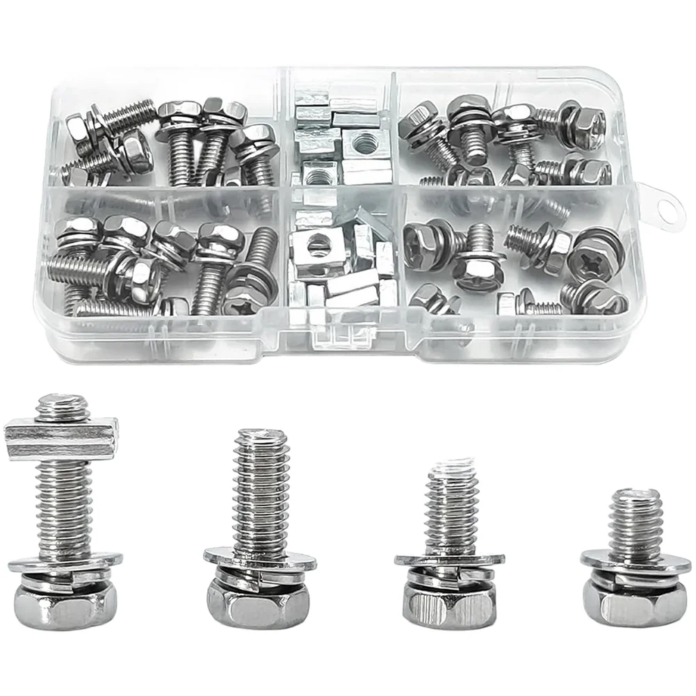 56Pcs 304 Stainless Steel Hexagon Bolt Square Nut Standoff Assortment Kit For Motorbike Frame Fairing Mounting Repair Hardware