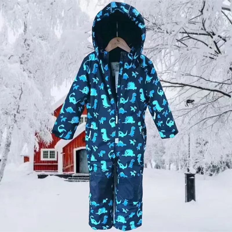 Ski pants one-piece ski pants thermal pants windproof waterproof pants one-piece coat snowsuit children's jumpsuit plus cotton