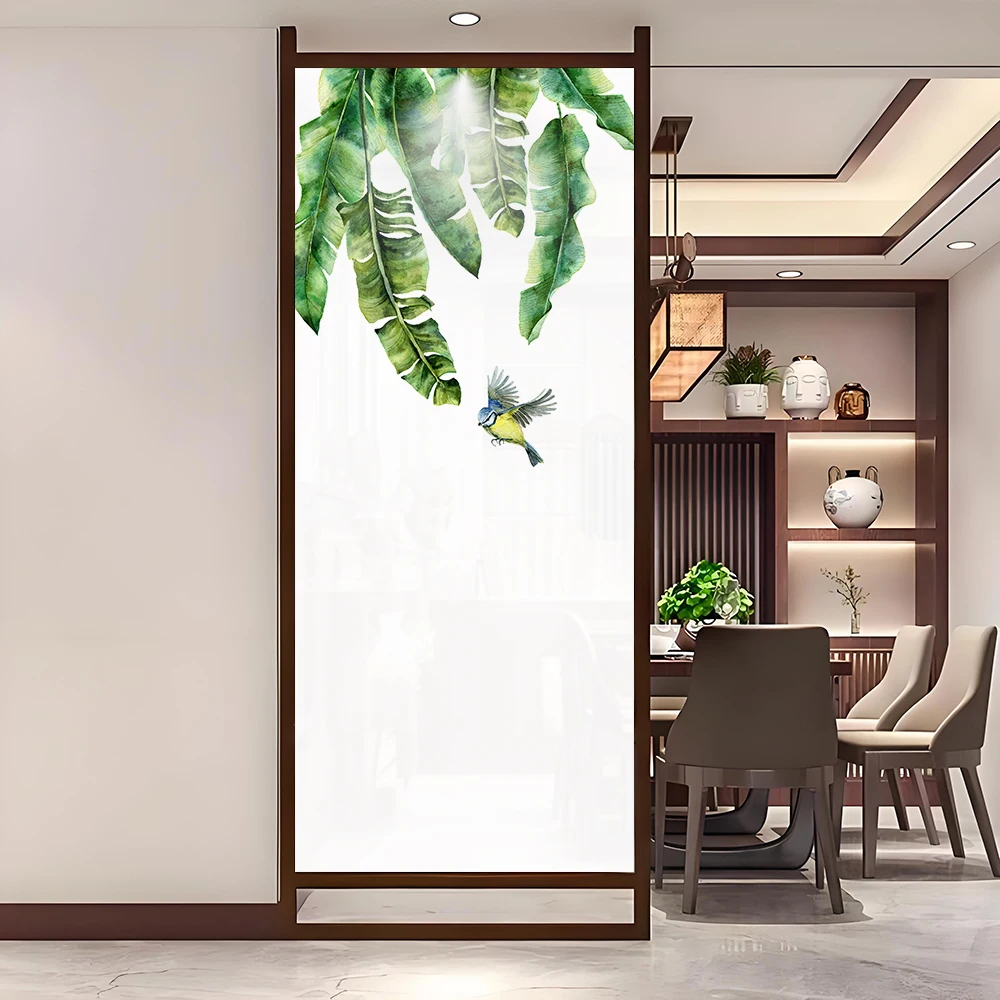 Window Film Privacy Heat Insulation Anti UV Blocking Static Cling Plant Bird Stained Glass Decals Window Sticker for Home 01