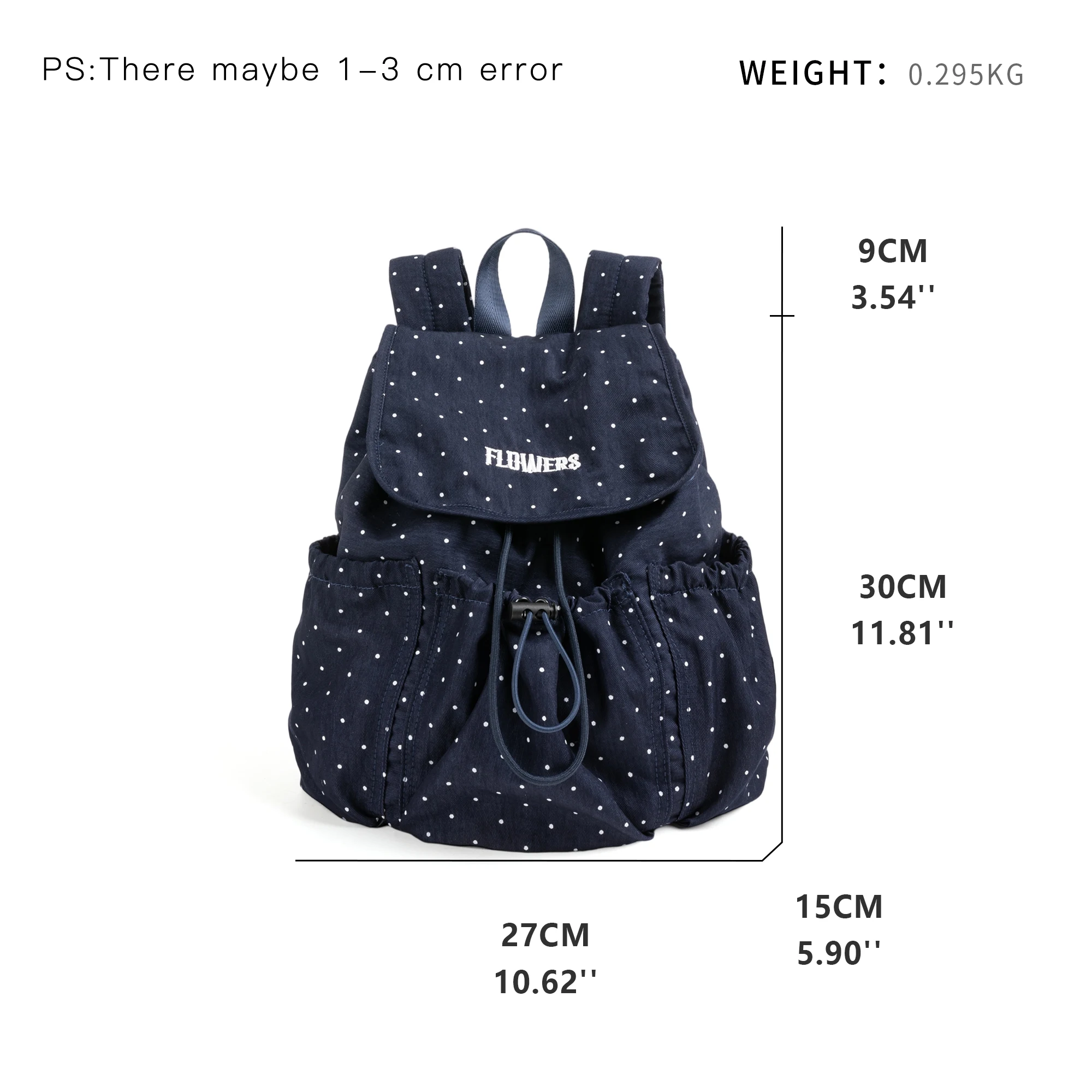 CKKUI Canvas Fashionable Casual Backpack with Polka Dot Letter Design with Drawstring, Lightweight Simple Commuting Women's Bag