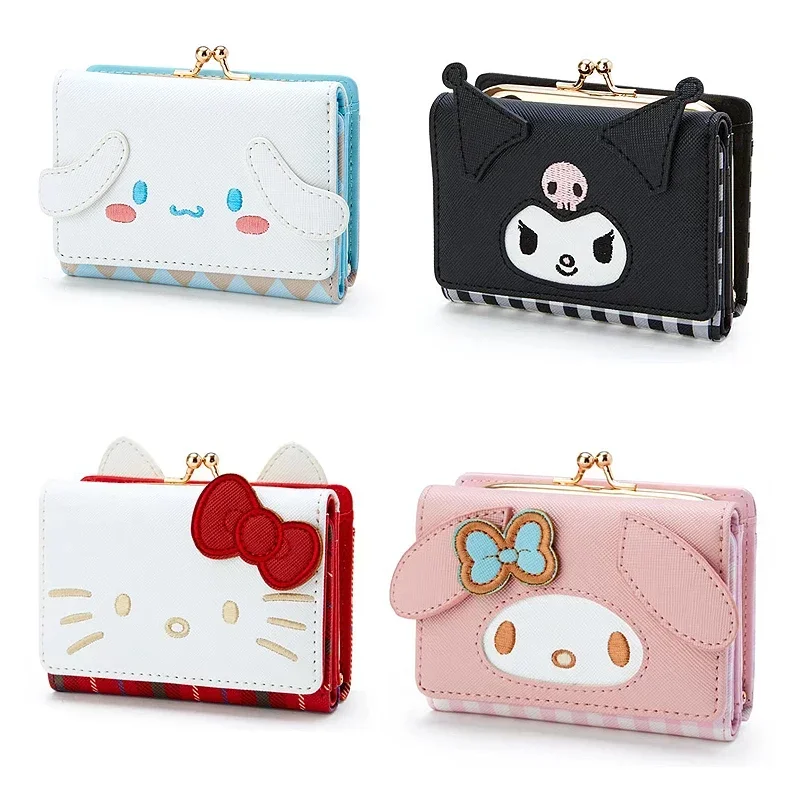 

Sanrio Kawaii Kuromi милый Hello Kitty My Melody Cinnamoroll Повседневный модный кошелек из искусственной кожи Милые складные сумки для карт