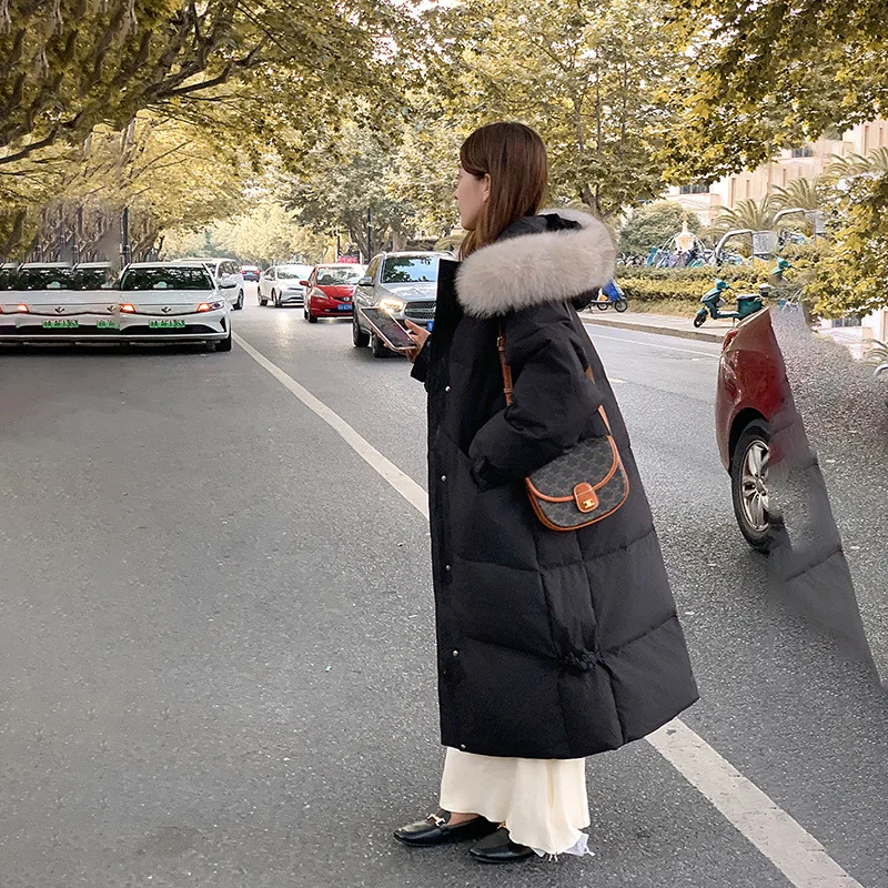 Women Long Parkas Coat Hooded Oversize Jacket Solid Zipper Fur Collar Full Sleeve Loose Fit Thick Casual Office Lady Winter 2025