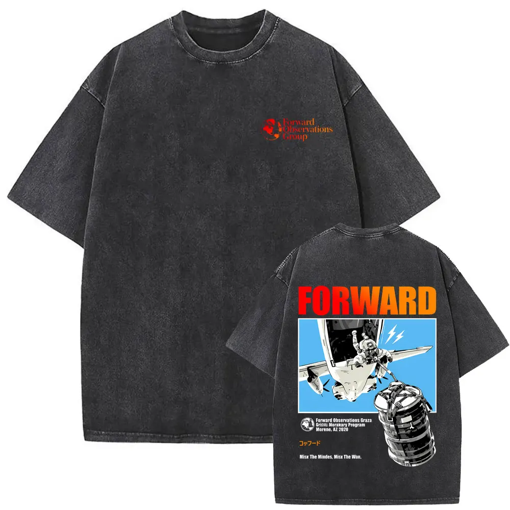 Washed Vintage Forward Observations Group Double Sided Print T Shirt Men Women Fashion Retro Oversized T-shirts Male Streetwear