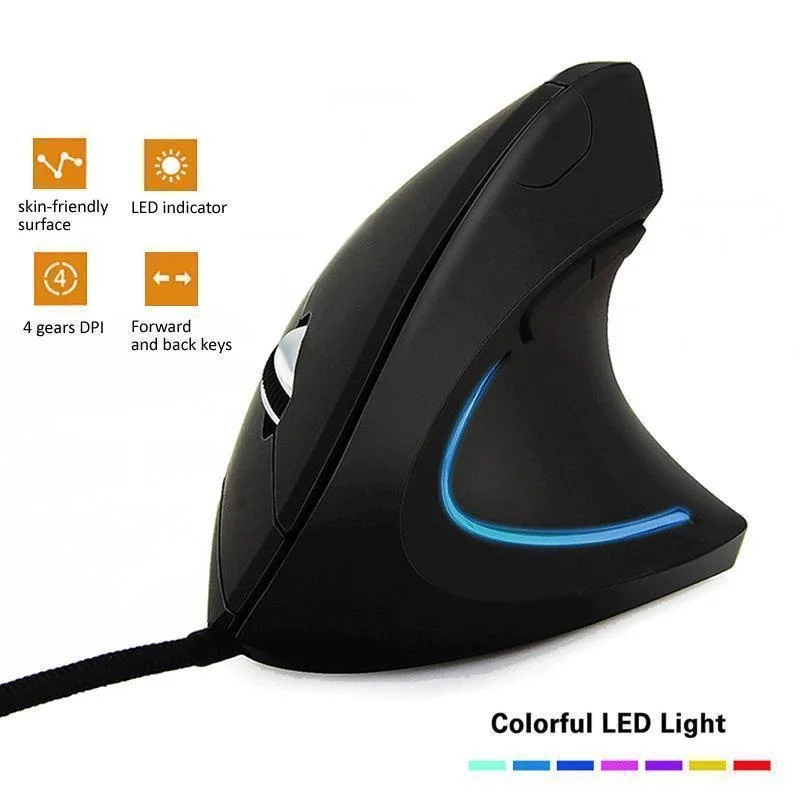 Wired Right Hand Vertical RGB USB Mouse 1.45m Cable Silent Click 3 DPI 800/1200/1600,Optical Wrist Healthy Mause for PC