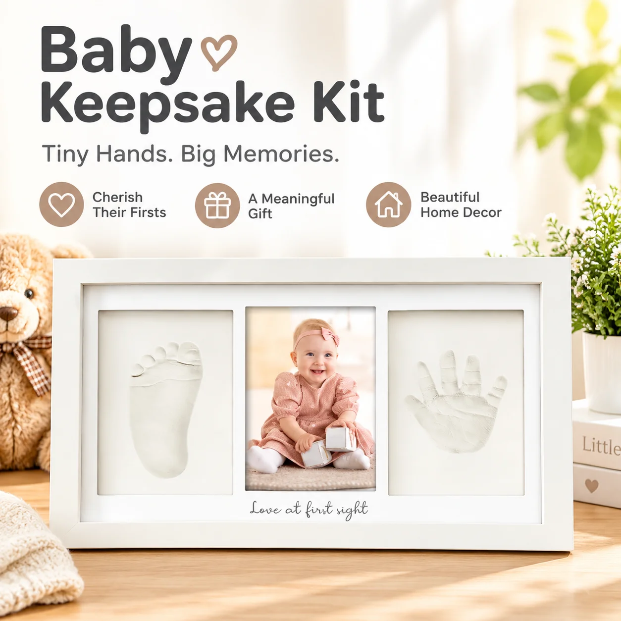 Baby Hand and Footprint Keepsake Kit with Wood Frame, Air-Dry Clay & Printing Supplies, Newborn Memory Gift
