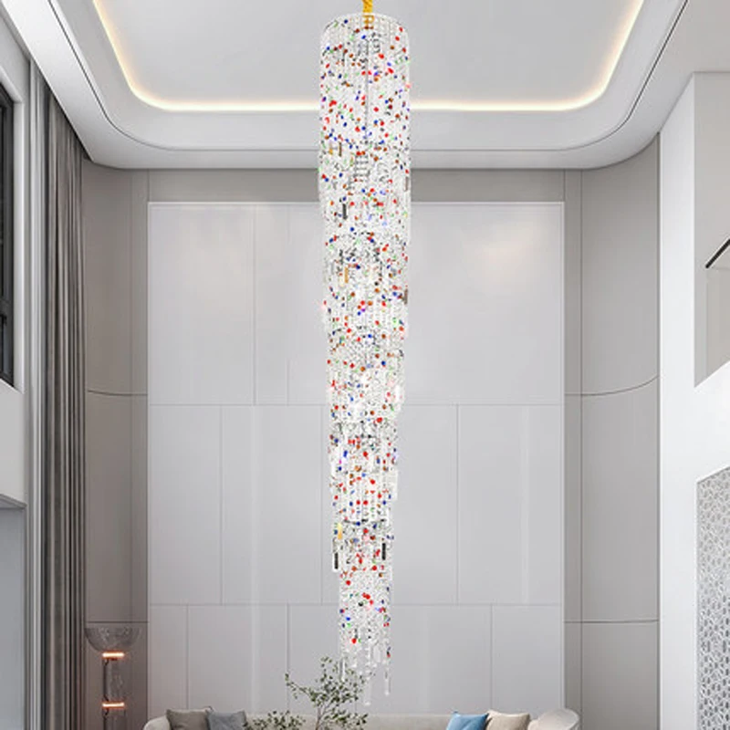 

Colorful Crystal Chandeliers American Modern Long Chandelier Lights Fixture European Luxurious Shining Large Droplight H200cm