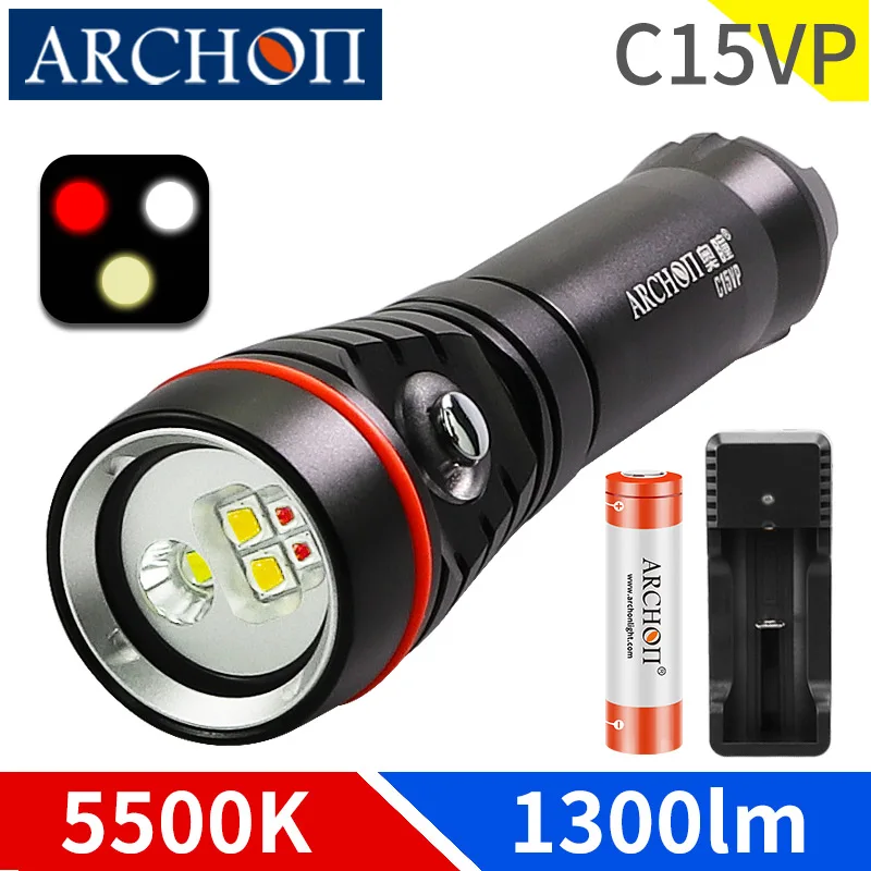 

C15VP 5500K 1300lumen diving video lights HD photo diving fill light diving spotlight Underwater 100m diving flashlight ligting