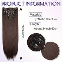 Synthetic 6pcs/set Long Straight Hair Extensions Ultra-Invisible Full Head Clip in Hair Extensions 24Inch for Women Daily Wear 2