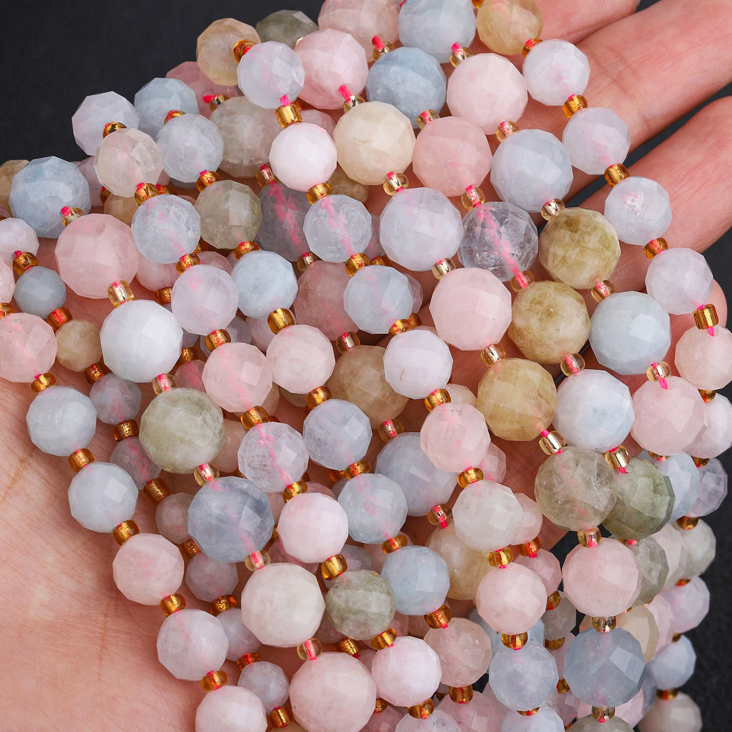 6mm 8mm 10mm Natural Morganite Stone Beads Faceted Round Loose Spacer Bead For Jewelry Making DIY Fashion Bracelet Accessories