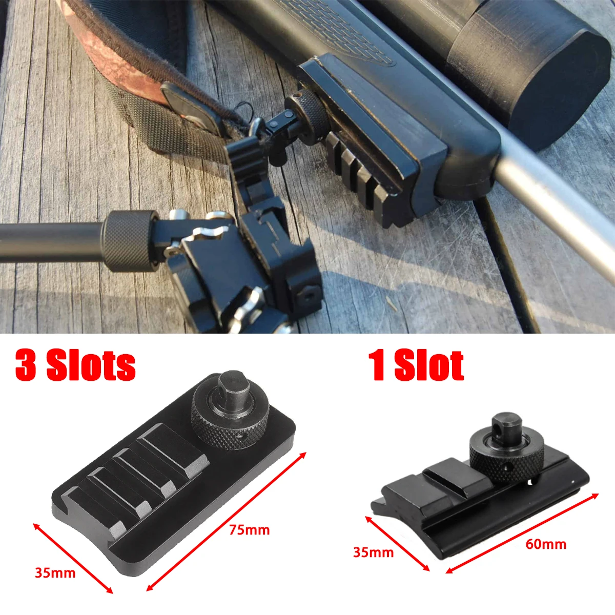 

1/3 Slots Sling Swivel Stud Picatinny Rail Adapter for Rifle Bipod 20mm Picatinny Mount Adapter with 3 Slots Rubber Base Hunting