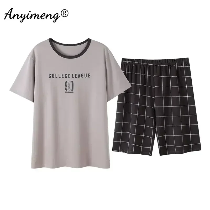 L-4XL Elegant Mens Cotton Sleepwear Summer Shorts Fashion Short Sleeves Homewear for Man Casual Male Pajamas 2 Pieces Set Pijama