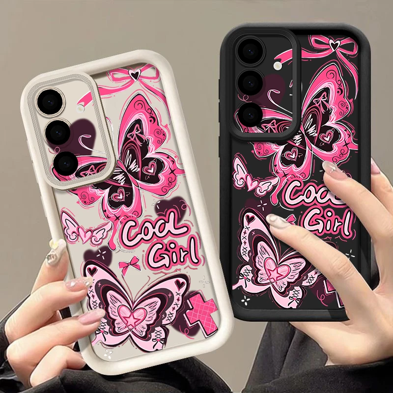 Rosa Cartoon-Schmetterling Handyhülle für Samsung Galaxy S25 S24 S23 Ultra S25 Edge S24 S23 FE S22 Plus Weiche TPU Silikon Rückseite