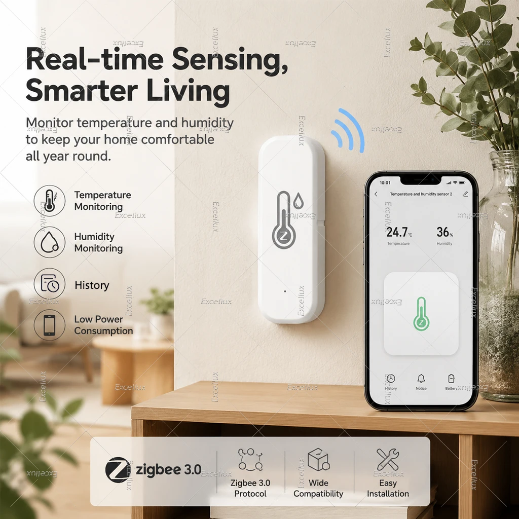 Zigbee 3.0 Smart Temperature Humidity Sensor App Real Time Monitor Thermo Hygrometer Works with TUYA Yandex Alexa Zigbee2MQTT HA