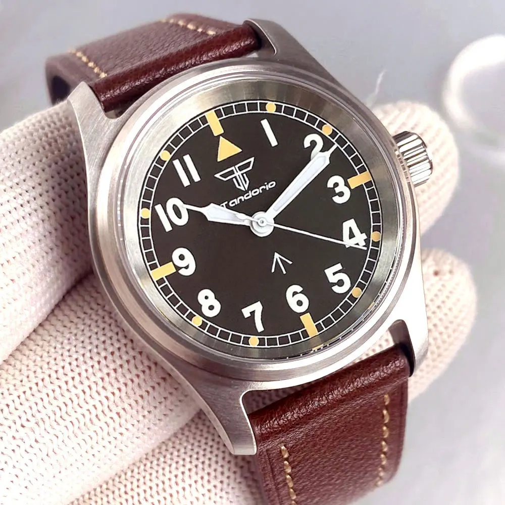 

36mm Classic Pilot Watch Black Dial Sapphire Glass Automatic Miyota 8215 Mechanical Movement Man Watches Leather Band Luminous