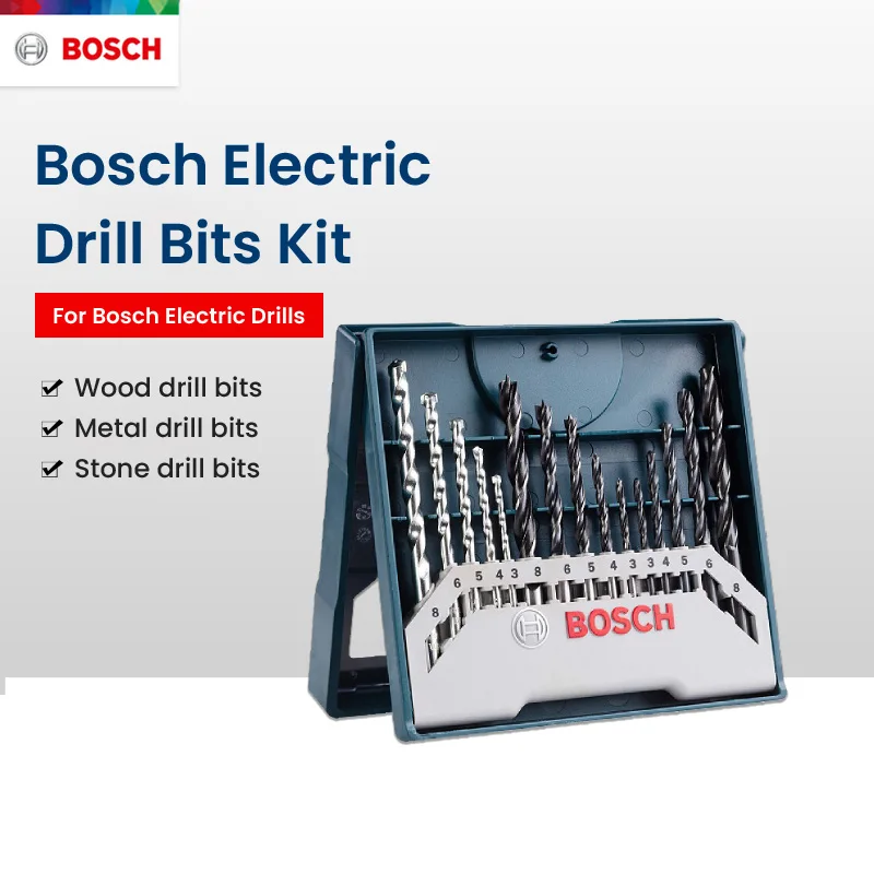 Bosch 15pcs Electric Drill Bits Mixed Kit Electric Drill Accessories 3/ 4/ 5/ 6/ 8mm For Drilling In Wood Metal Stone