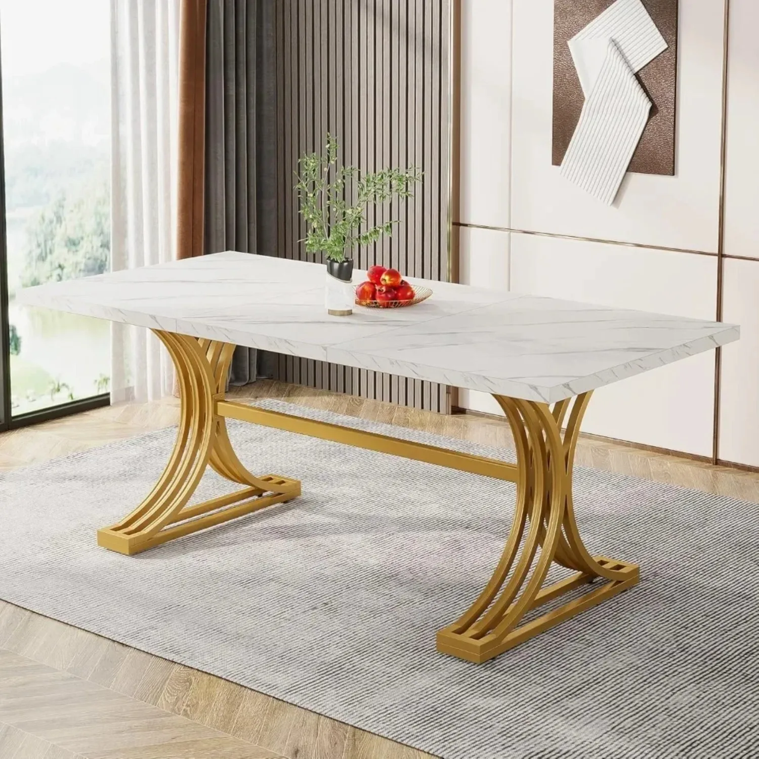 63-Inch Reangular Dining Table for 4 to 6, Modern Kitchen Table with Stylish Metal Legs, Large Dinner Tables for Dining Room