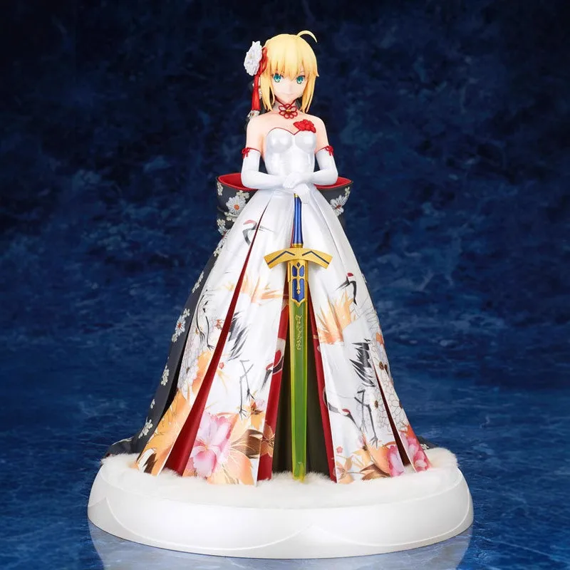 26cm FATE FGO Anime Figure Saber Kimono Crane Dress Girls PVC Model Doll Cute Handmade Desktop Display Ornament Crafts Gift Toys