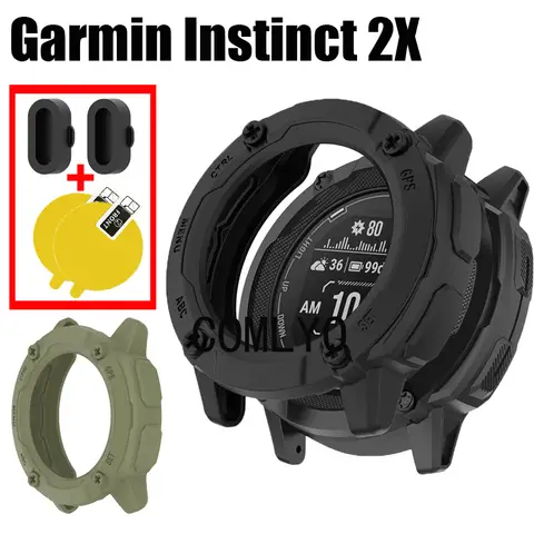 Garmin Instinct 2X 솔라 스포츠 전술 케이스 스마트 시계 TPU 커버 소프트 보호 범퍼 스크린 프로텍터 먼지 플러그