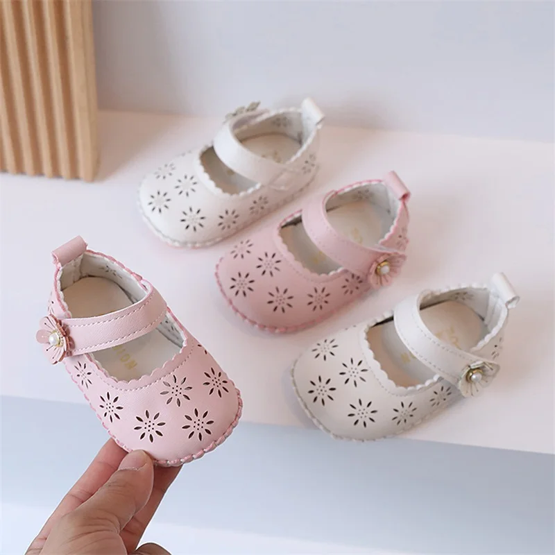 Suefunskry Baby Girls Princess Shoes, Soft Hollowed Flower Non-slip Bottom First Walker Shoes Toddler Shoes