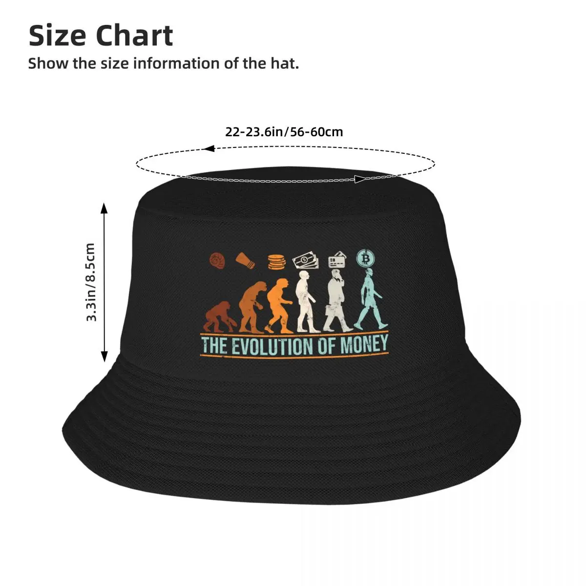 Custom Unisex Evolution Of Money Bitcoin Bucket Hat Travel Beach BTC Crypto Coins Summer Fishing Hats