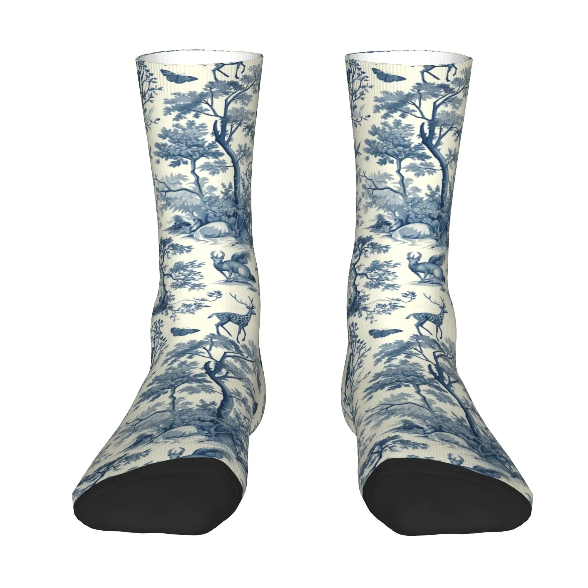 Calcetines Personalizados Toile De Jouy con Estampado 3D de Árboles, Ciervos y Mariposas, Calcetines Unisex para Hombre y Mujer