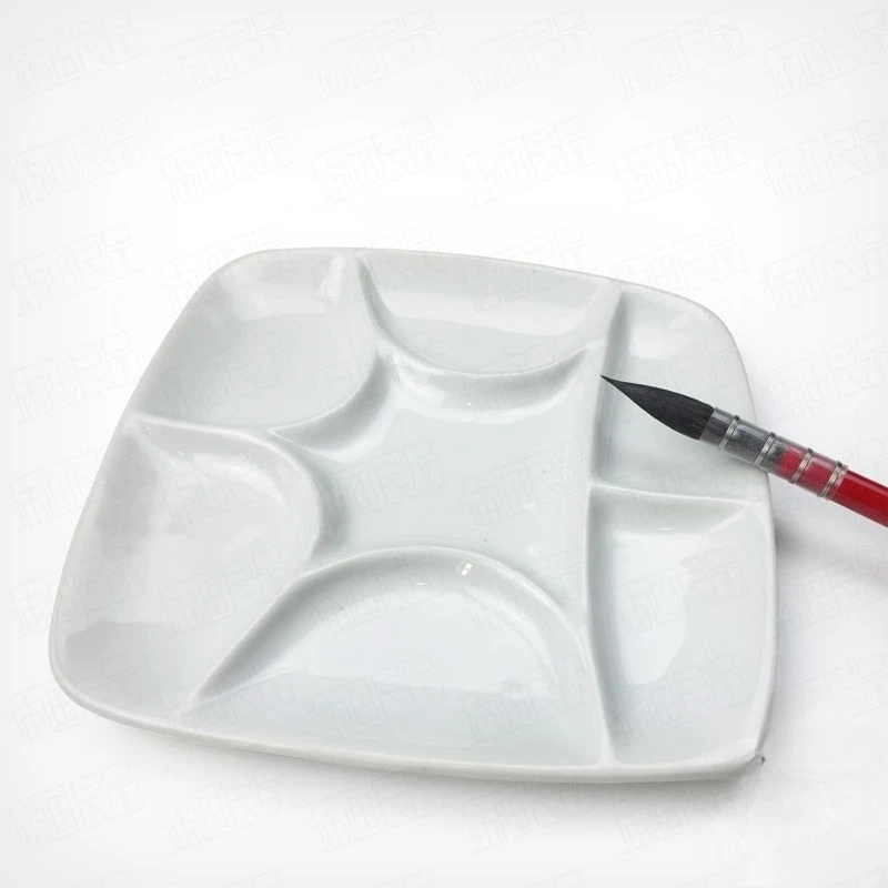 Square & Round Ceramic Paint Palette Watercolor Pigment Mixing Dish Porcelain Paint Tray for Artist Calligraphy