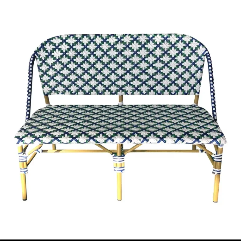 Pure hand-woven flower outdoor bench, garden courtyard restaurant open-air rattan chair double chair 10 in a group