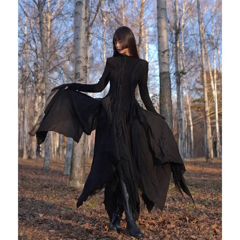 Retro lace long skirt cover black high-end two-piece set Arabian women's autumn/winter new Sim long sleeves top irregular cut