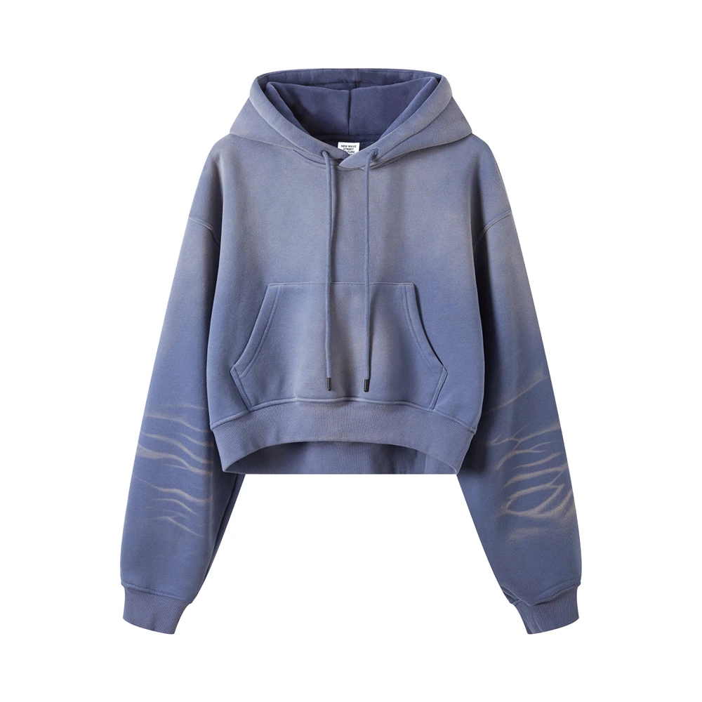 Retro Winter Women Super-Short Gradient Hoodies Female Fleece Warm Hooded Pullover 375gsm