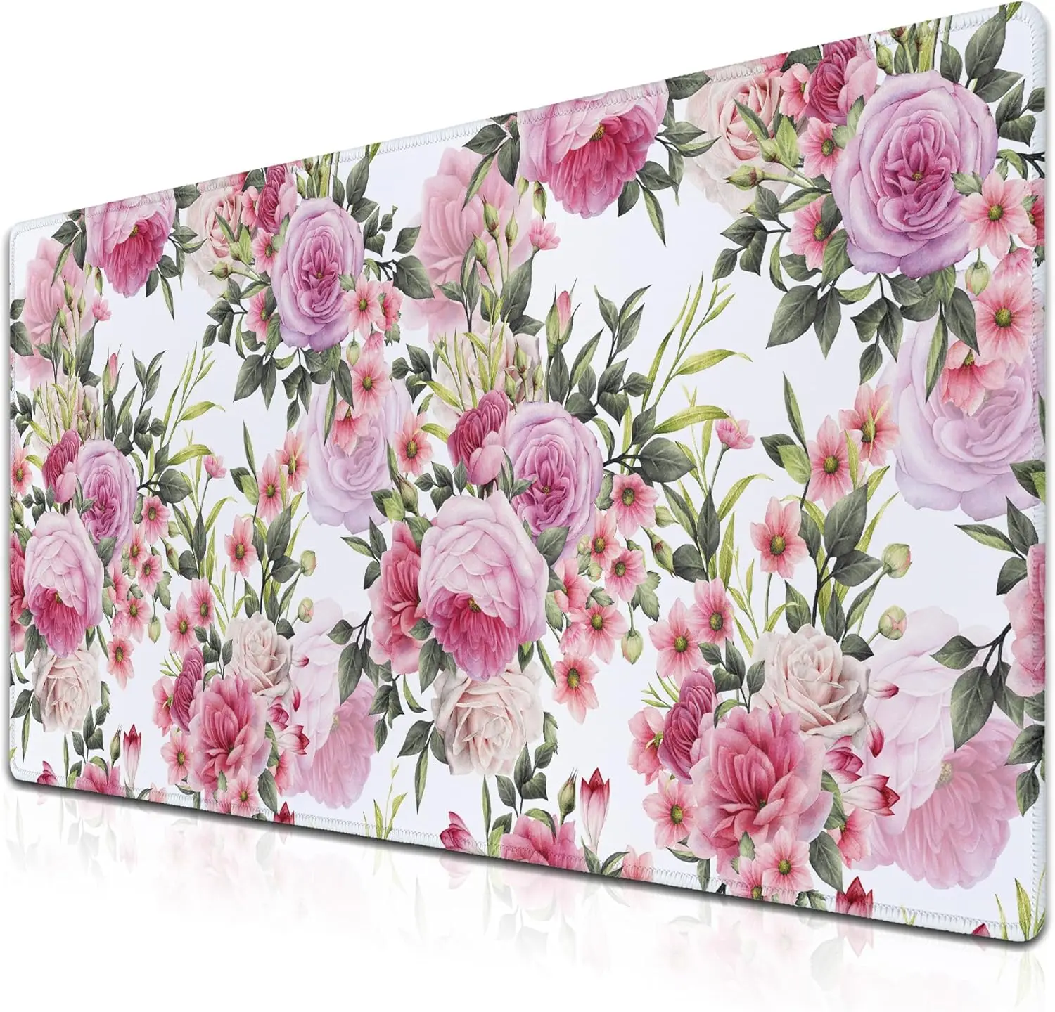 Roses Wreath Pink XXL Mouse Pad – Extra Large Desk Mat with Non-Slip Base for Gaming, Office & Keyboard Use