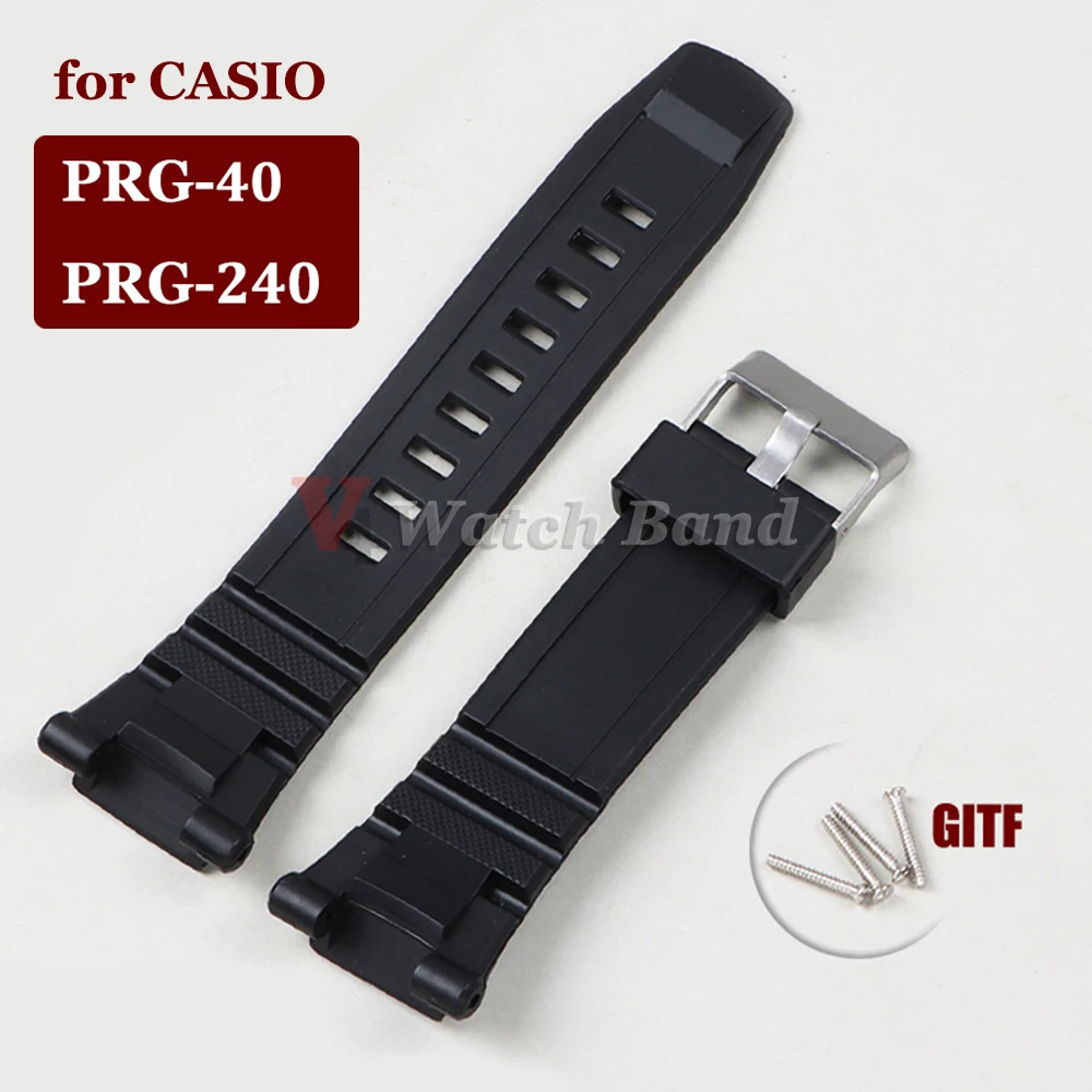 Rubber Watch Bracelet for Casio Pro-trek PRG-40 PRG-240 Series Black Strap PRG40 PRG240 Waterproof Men Wristband Accessories