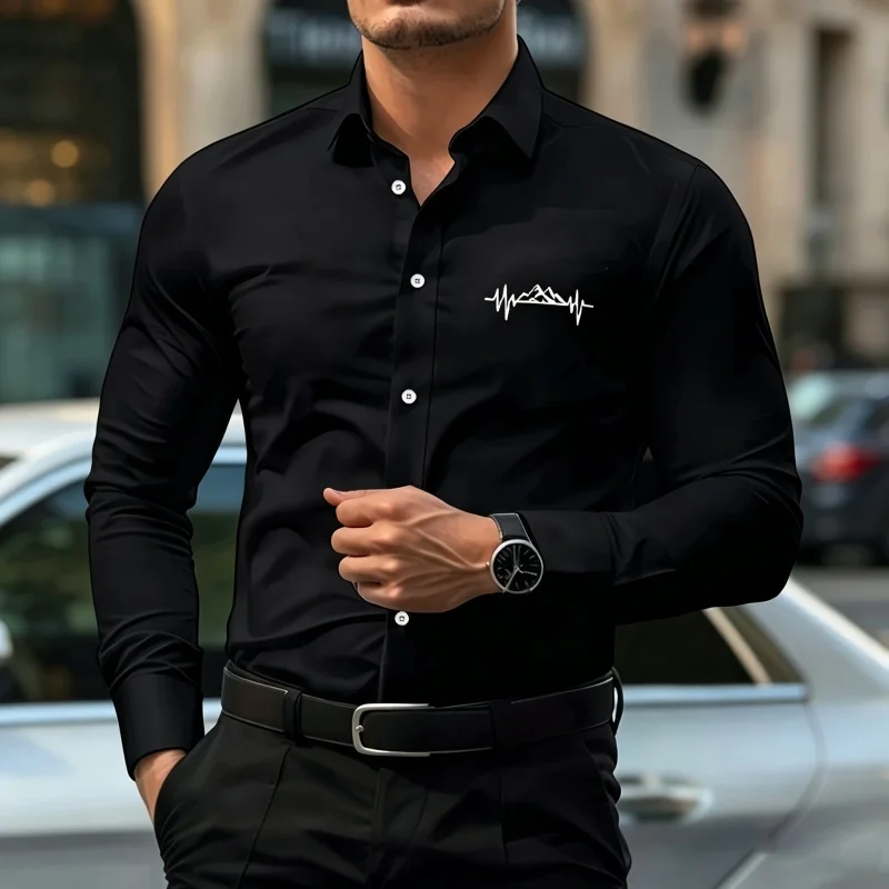 2026 Hot Selling Light Luxury Men's Shirt Printed White Shirt Business Casual Fashion Collar Design Outdoor Casual Men's Top