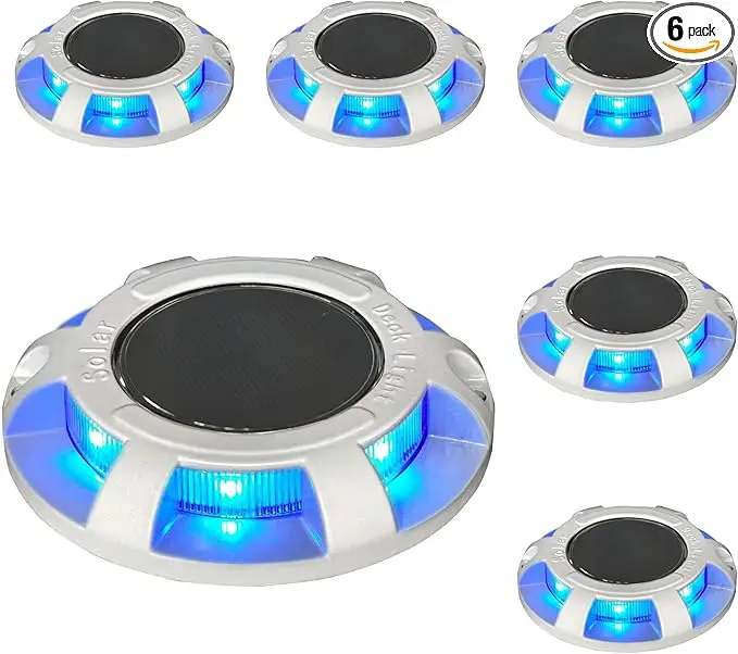 6 قطع من حارة الطاقة الشمسية/سطح الطاقة الشمسية المحيط/مصباح LED للتحذير بالطاقة الشمسية وشريط مقاوم للماء خارجي بقدرة 600 مللي أمبير في الساعة (أزرق، عبوة، 6)