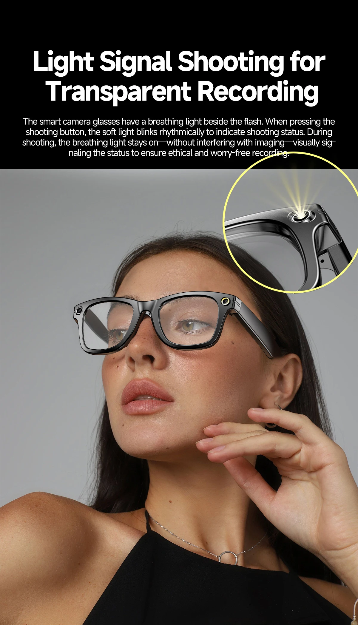2026 Neue KI-Smart-Brille 8MP Kamera HD-Videoaufnahme KI-Übersetzung WLAN-Übertragung Bluetooth-Anruf Musik Radfahren für Männer und Frauen – Detail 6
