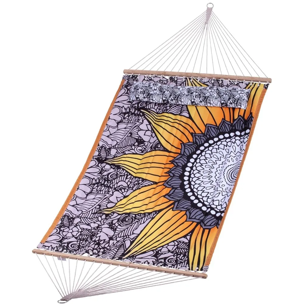 Backyard Expressions Reversible Quilted Hammock - Single or Double Hammock for Outdoor Relaxation with Matching Pillow, Flower