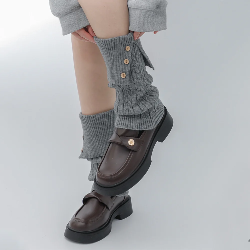 Y2K Subculture Leg Warmers, Vintage Cable‑Knit With Buttons Knit Slouch Socks, Stylish Split Cuff Folded Edge JK Sock Covers